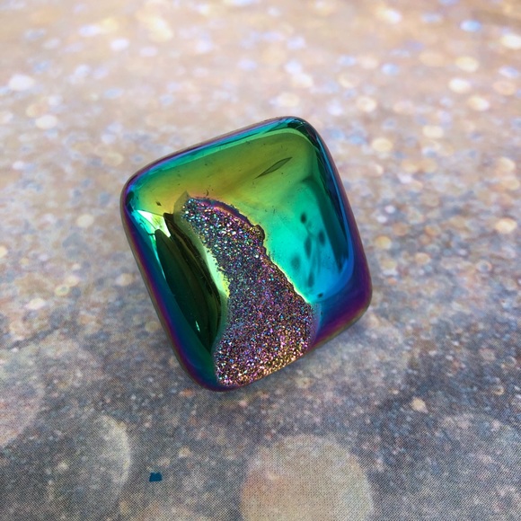 Femme Metale Jewelry - Stunning Green Titanium Druzy Quartz OOAK Ring